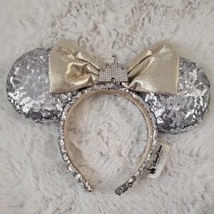 Disney Silver Sequin Headband with Gold Bow